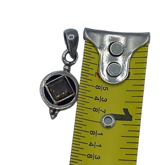 Sterling silver 925 pendant charm geometric w faceted smoked quartz - Picture 6 of 6